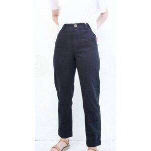 Beaton Linen Utility Pants Womens 0 Black High Waist Brushed Bull Denim Cotton